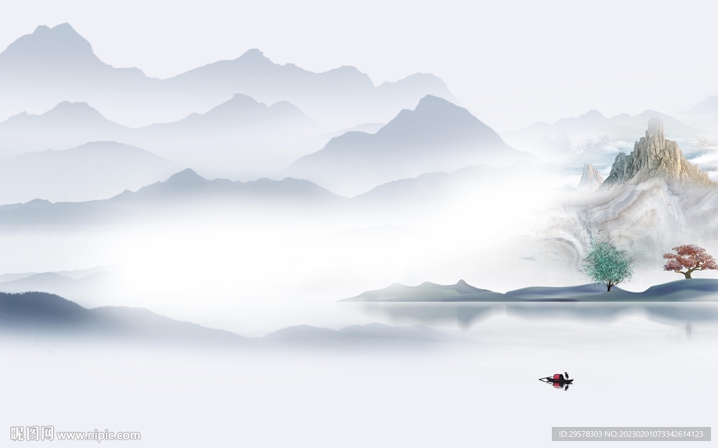 现代 爆款客厅山水 TIf分层