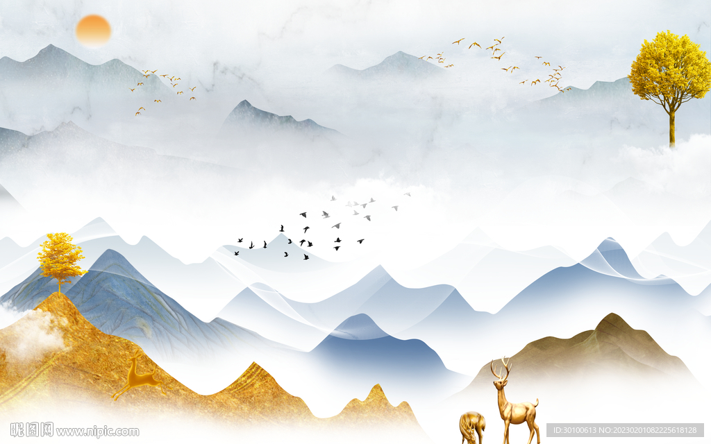 客厅 高档山水墙画 Tif分层