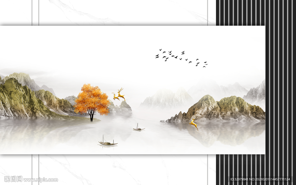 爆款 高清意境山水 tif分层