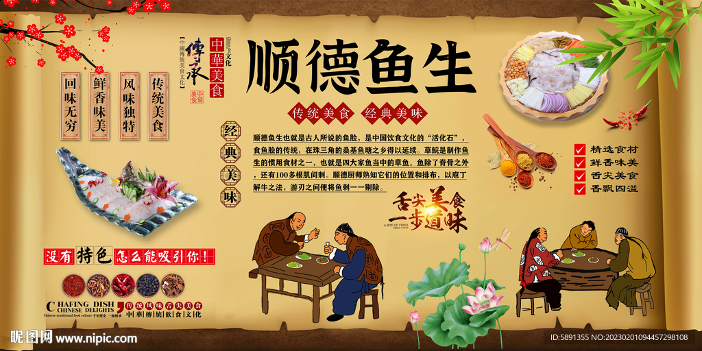 顺德鱼生背景墙