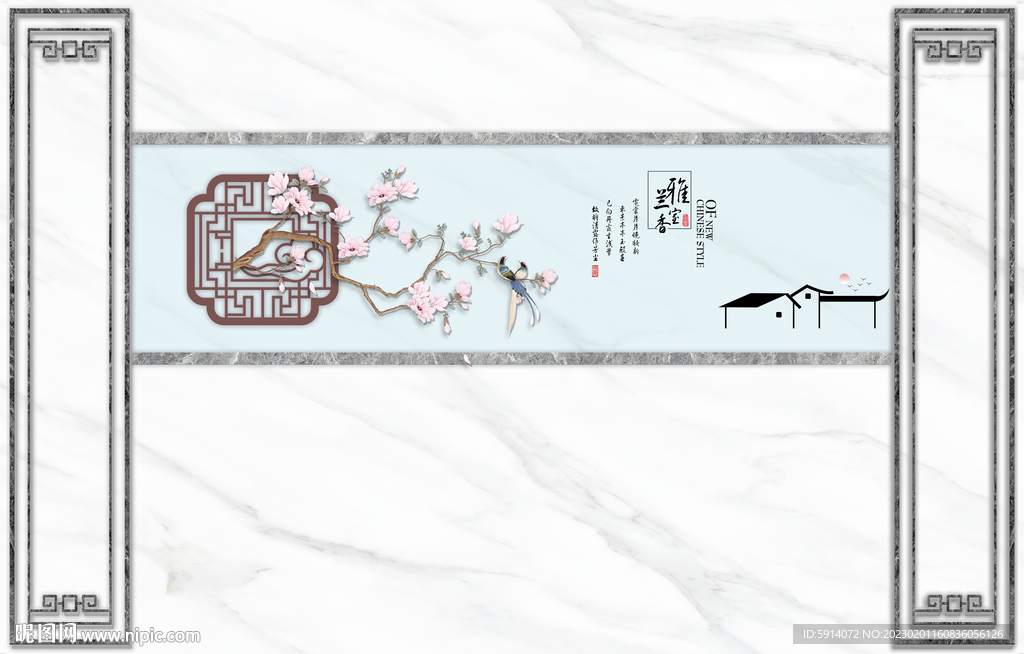 灰白根大理石背景墙 兰花