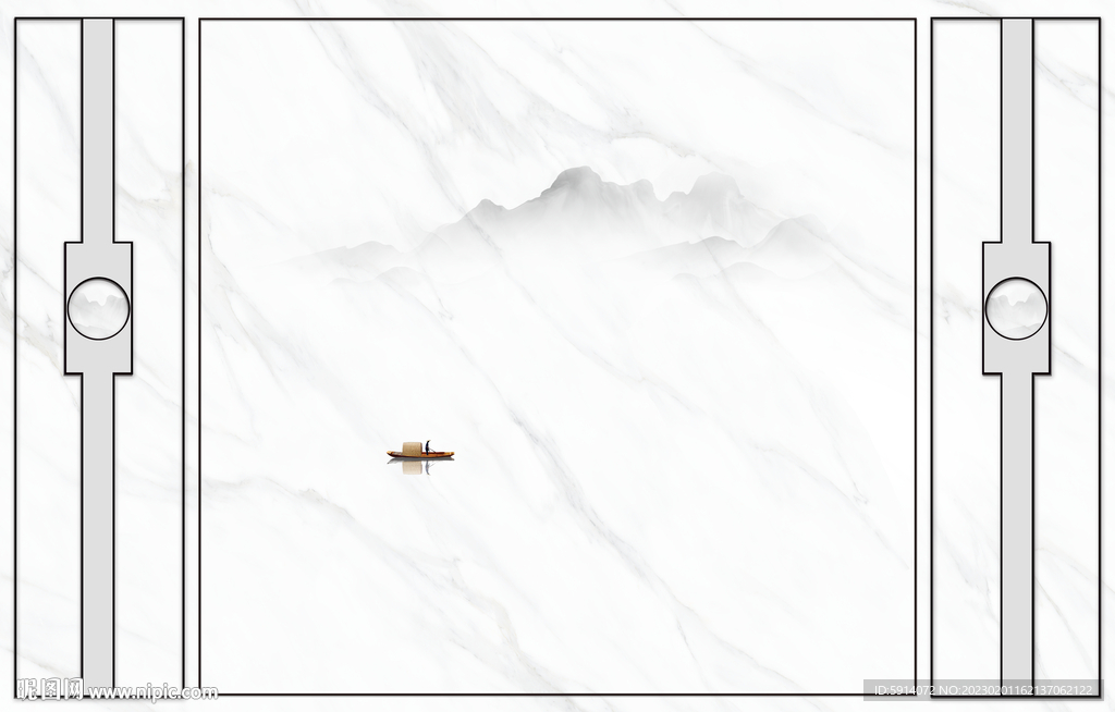 灰白根大理石背景墙 小船