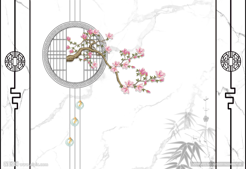 灰白根大理石背景墙 兰花