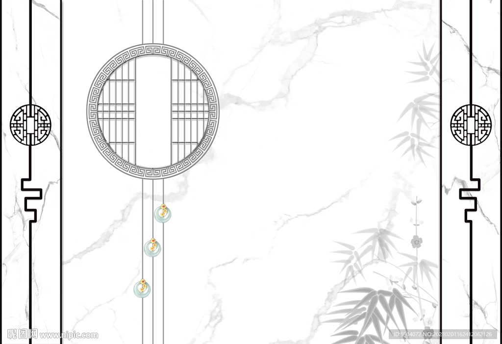 灰白根大理石背景墙 竹叶