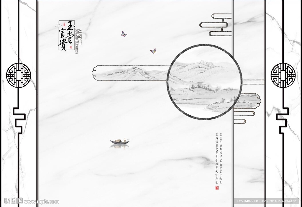 灰白根大理石背景墙 小船