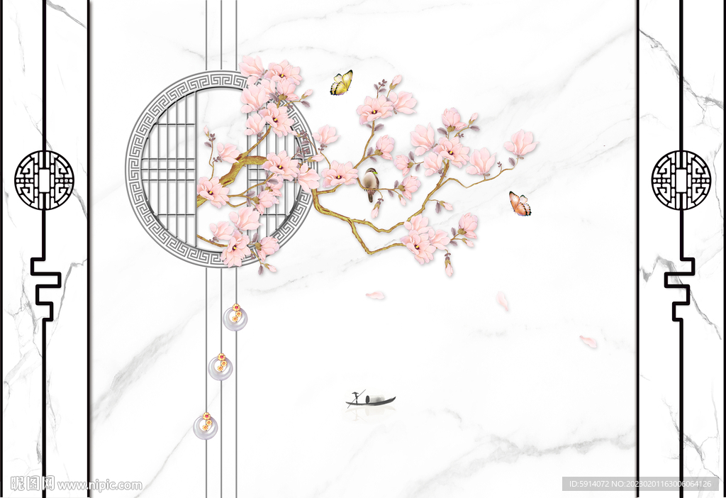 灰白根大理石背景墙 兰花