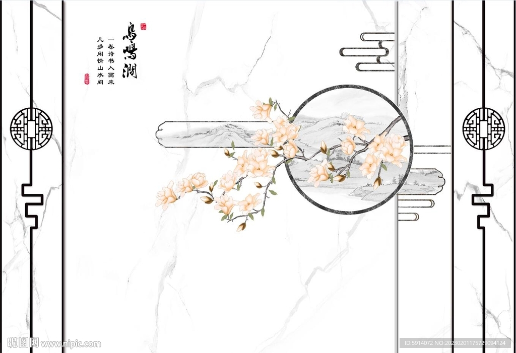 灰白根大理石背景墙 兰花