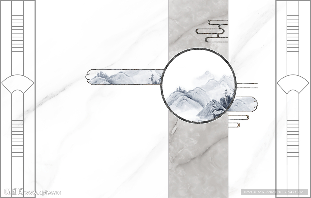 灰白根大理石背景墙 山水画