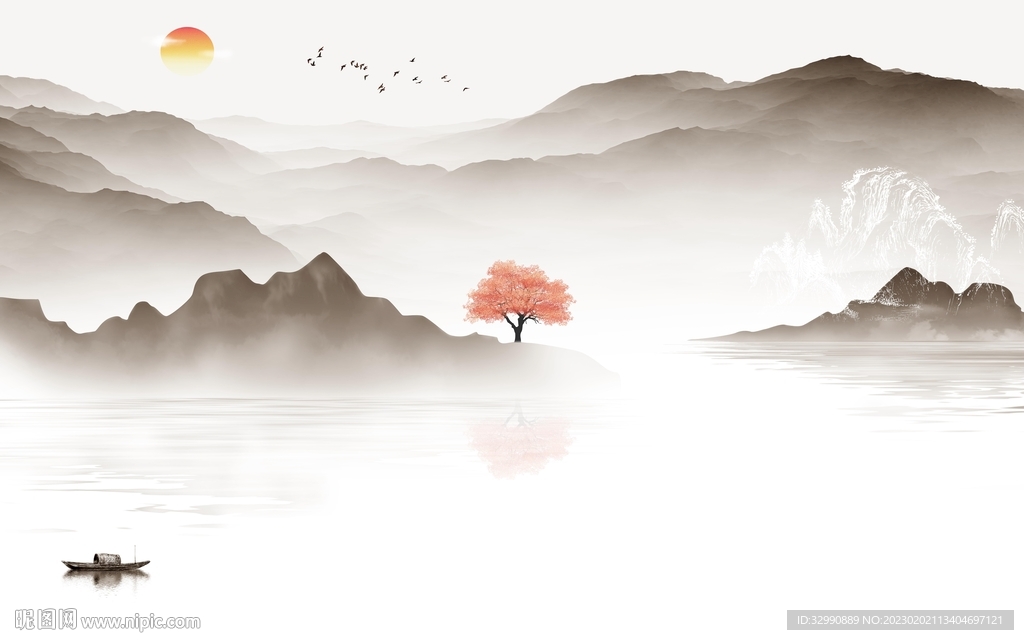 人气 客厅山水背景 TIf分层