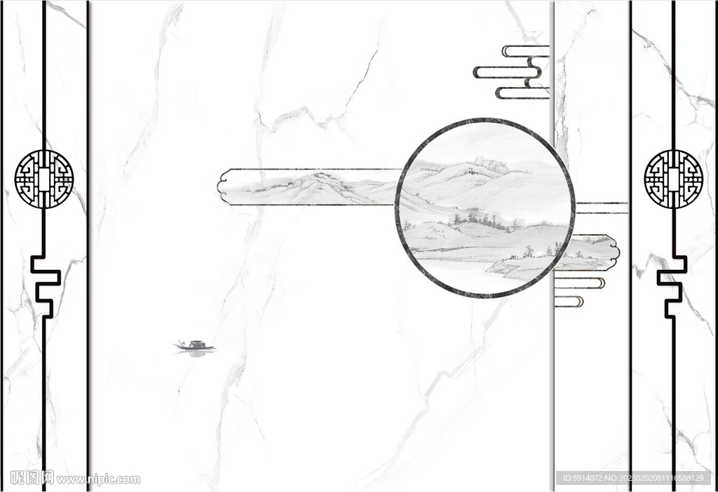 灰白根大理石背景墙 山水画