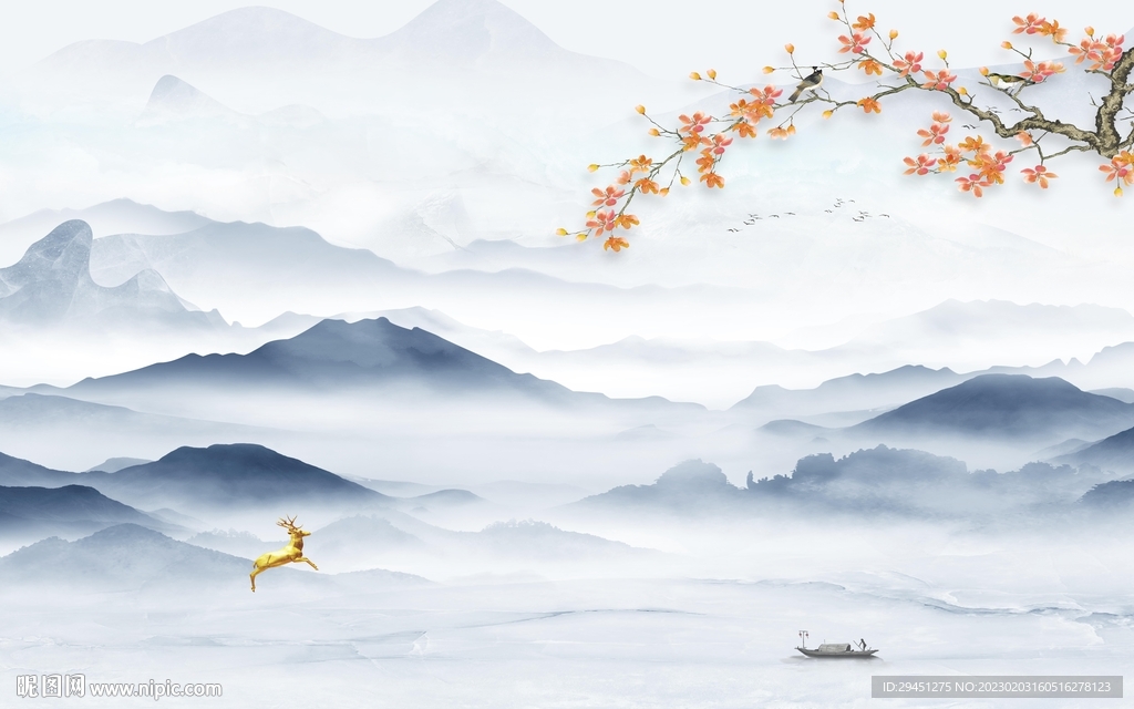 高清 新品中式山水 TiF分层