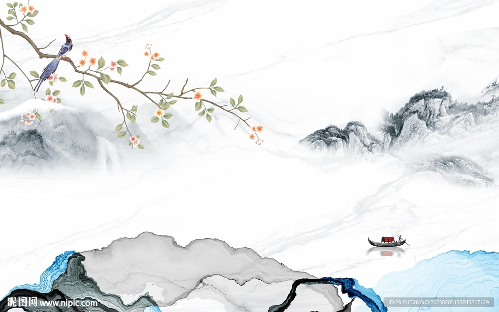 现代 高端山水墙画 tif分层