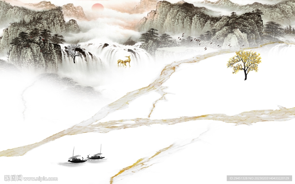 大气 高端山水墙画 tif分层