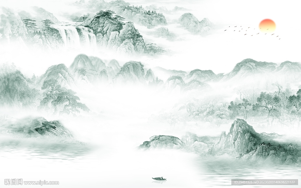 最新 高端山水墙画 tif分层设计图__无框画_环境设计_设计图库_昵图网