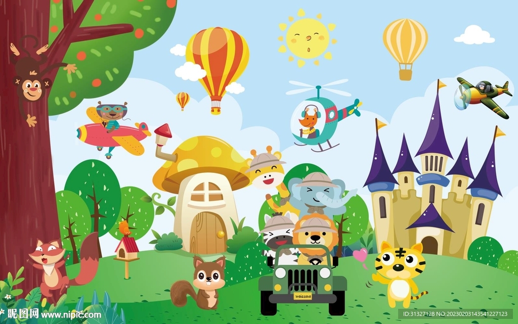 卡通城堡动物游乐背景图片