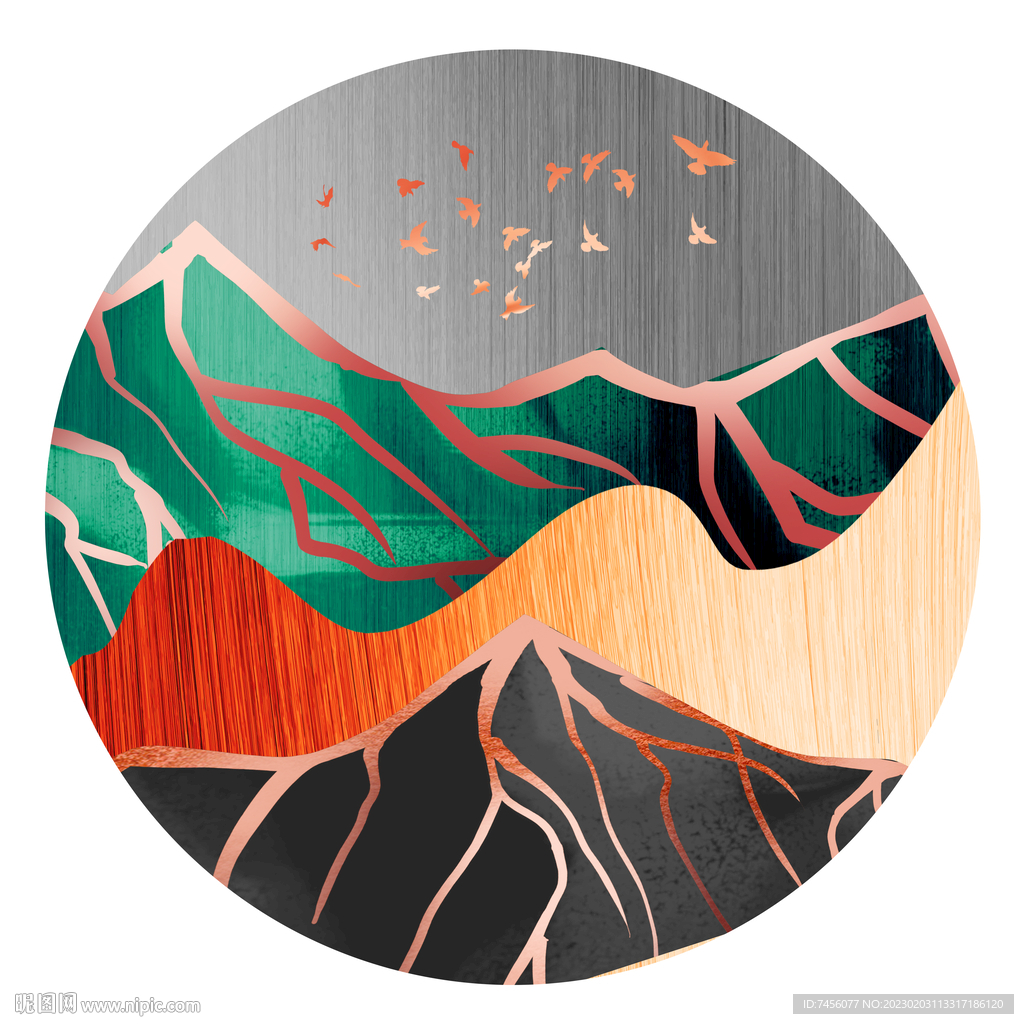 水彩山脉高清圆形挂画装饰画
