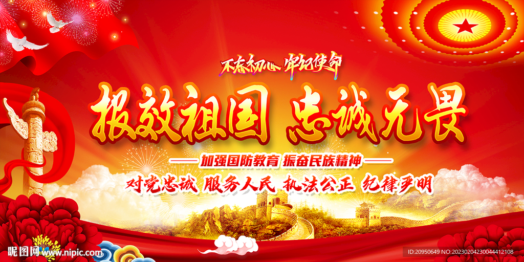 报效祖国忠诚无畏展板