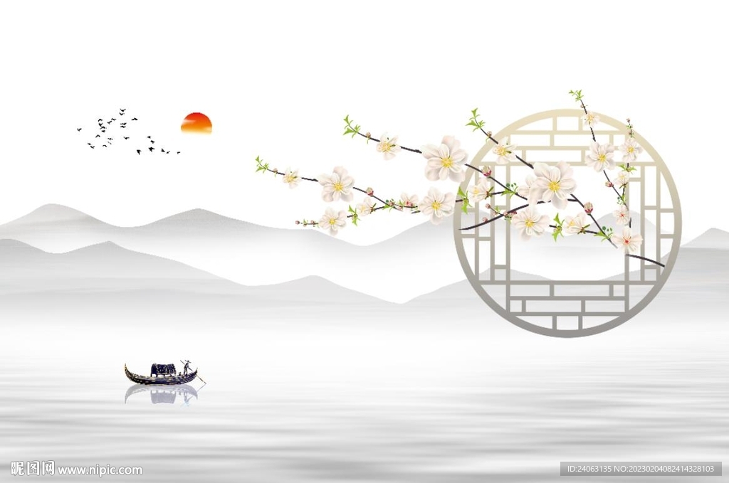 山水花鸟背景墙