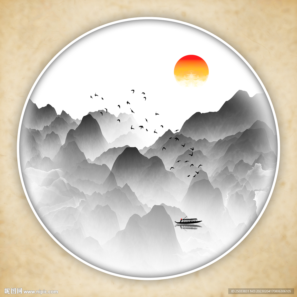 禅意水墨山水画