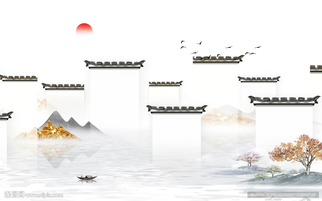 简约 背景客厅山水 TIF分层