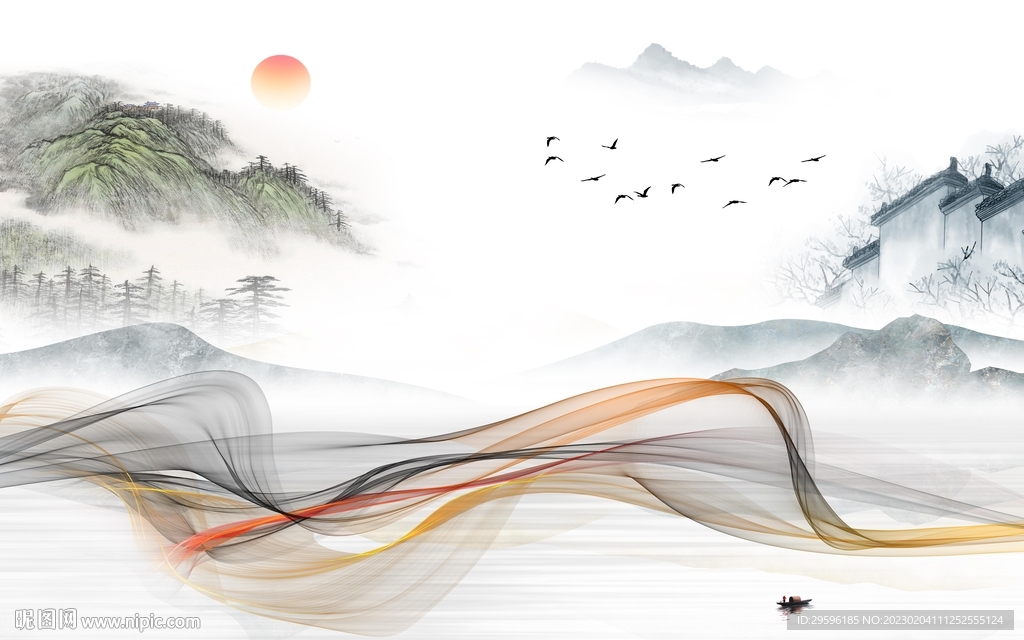 高档 背景客厅山水 TIF分层