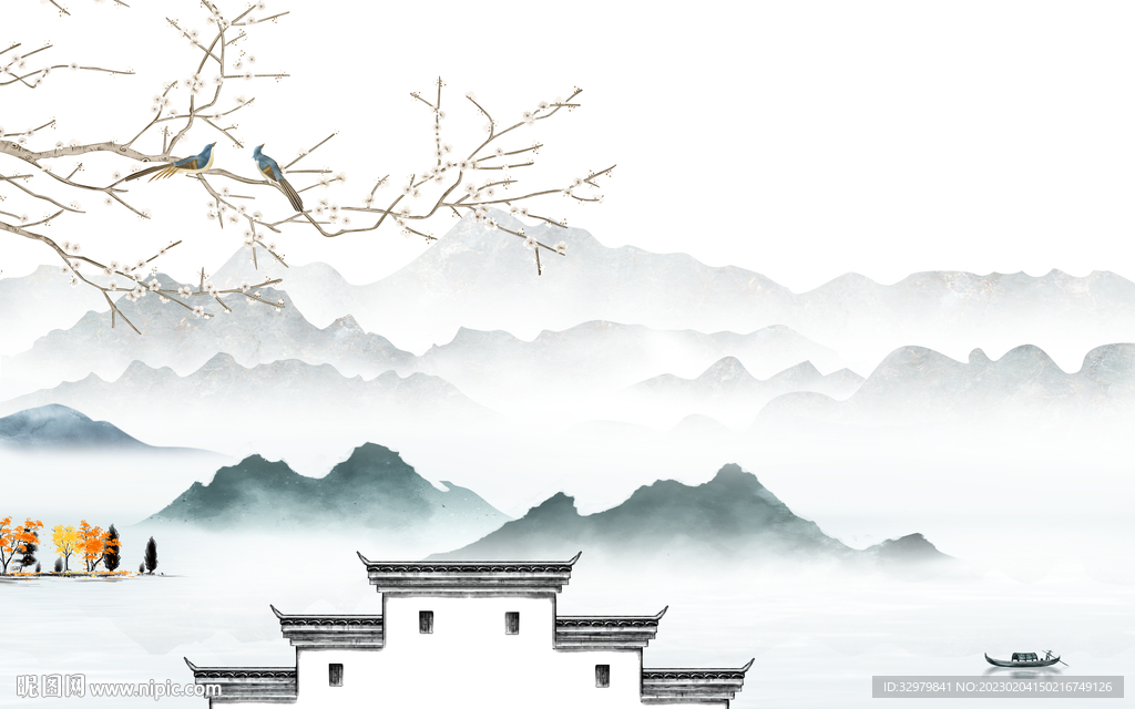 客厅 新款中式山水 tif分层