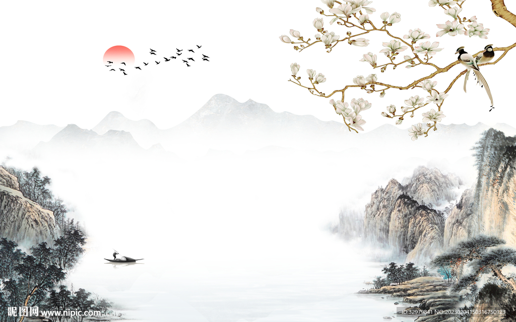 高档 新款中式山水 tif分层