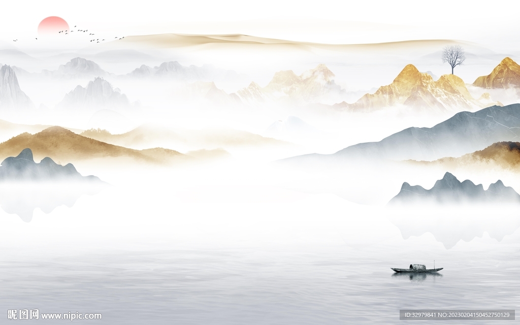 高清 新款中式山水 tif分层