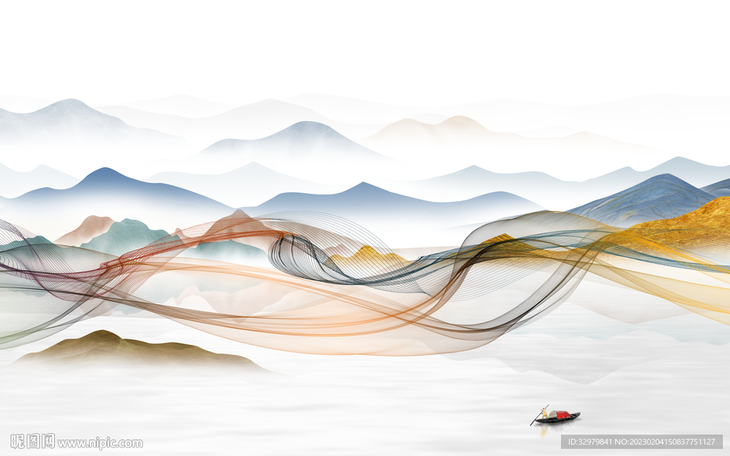 线条 新款中式山水 tif分层