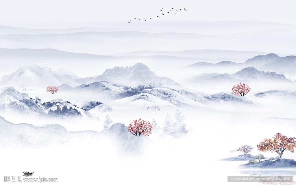 大气 新款中式山水 tif分层