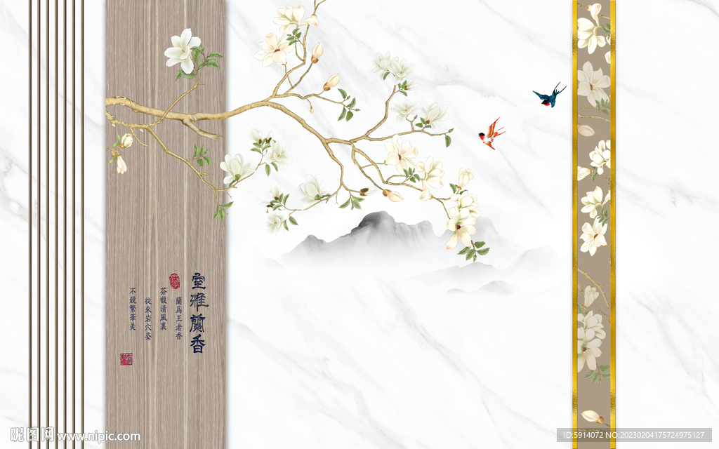 灰白根大理石背景墙 兰花