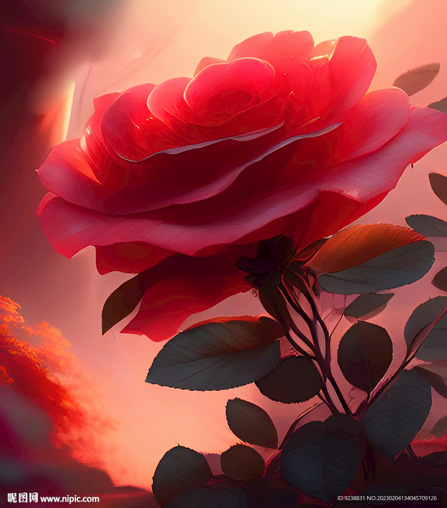 红玫瑰插画