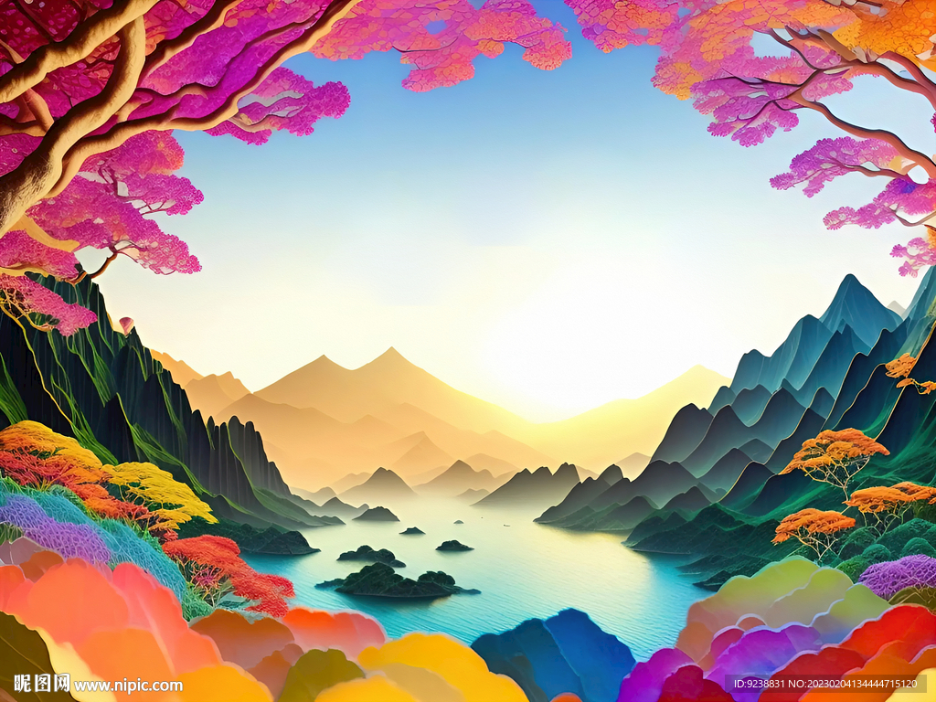 国画山水剪纸画