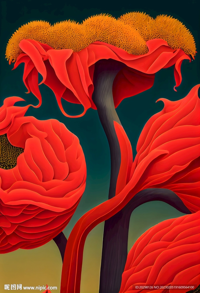 红色艺术画朵装饰画