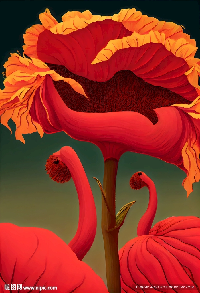 红色花朵客厅装饰画