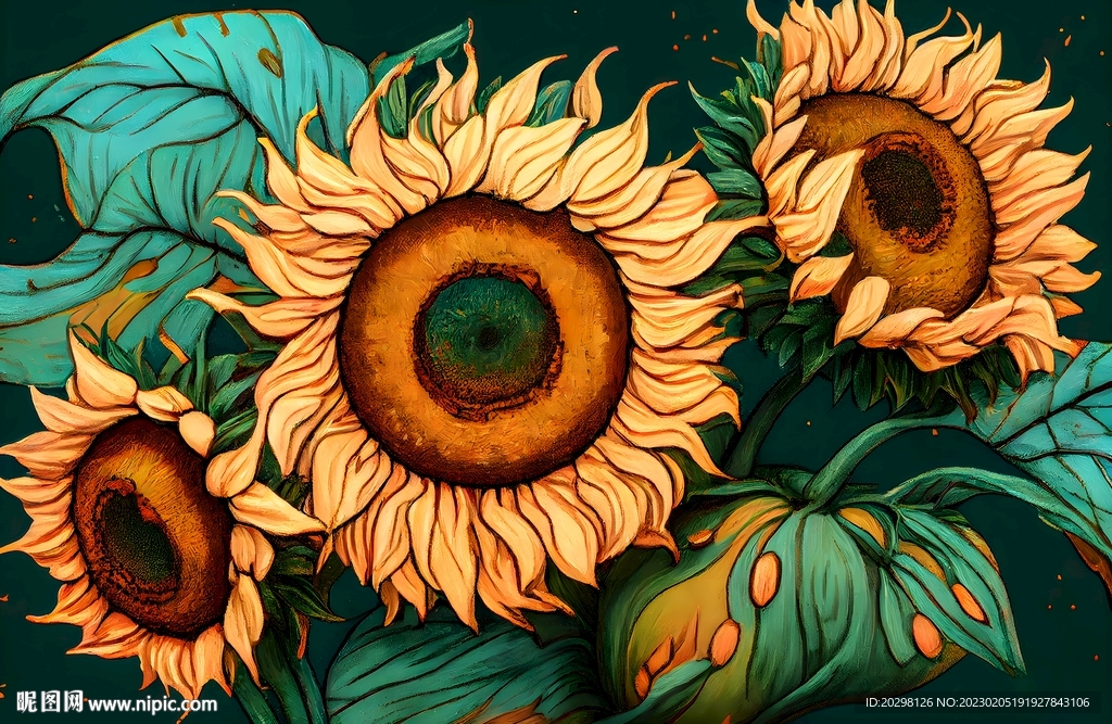 三朵向日葵花装饰画