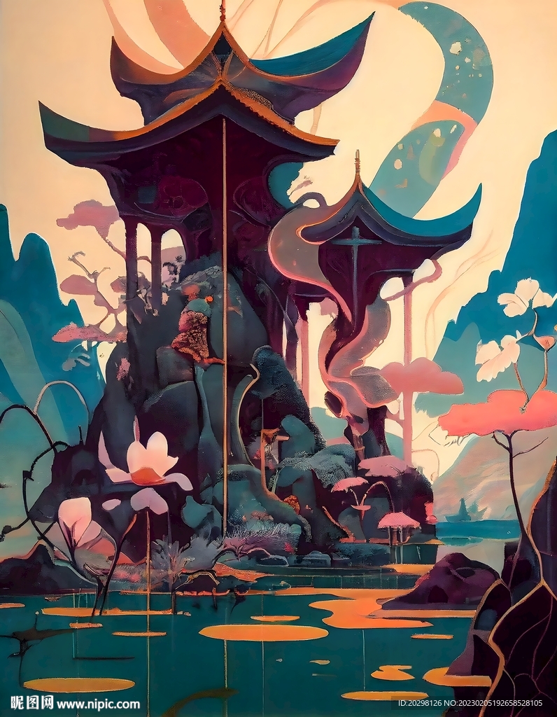 山水建筑艺术画