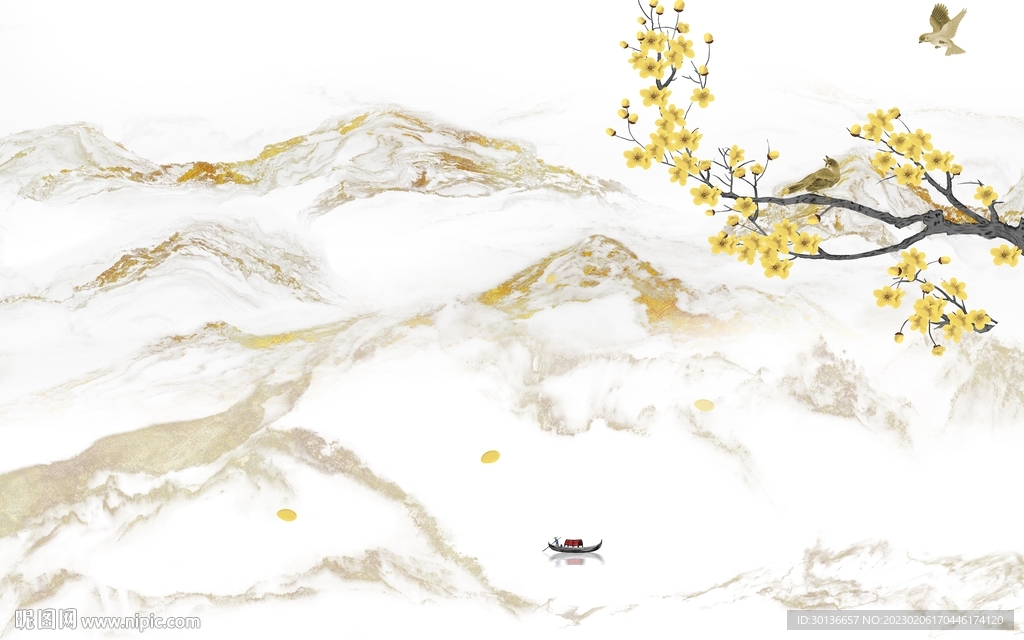 金色 电视背景山水 tif分层