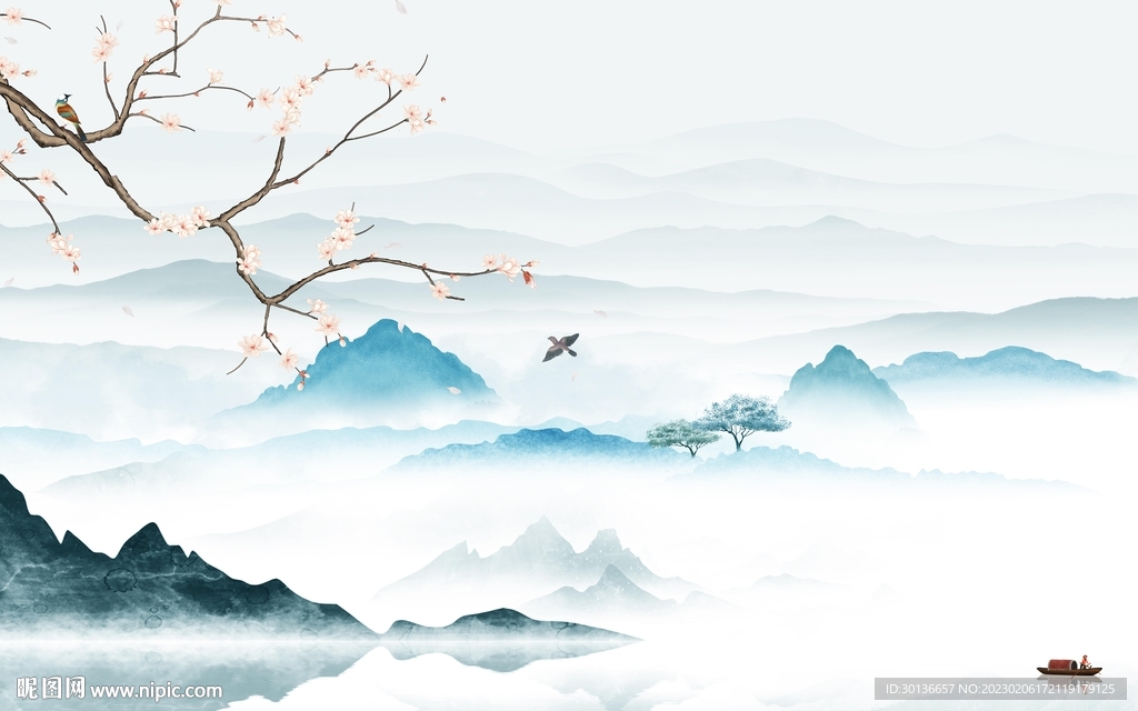 人气 电视背景山水 tif分层