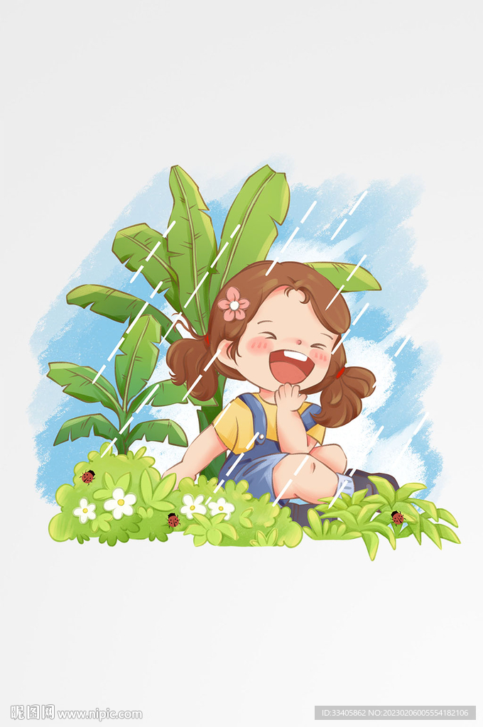惊蛰节气卡通女孩人物场景插画 