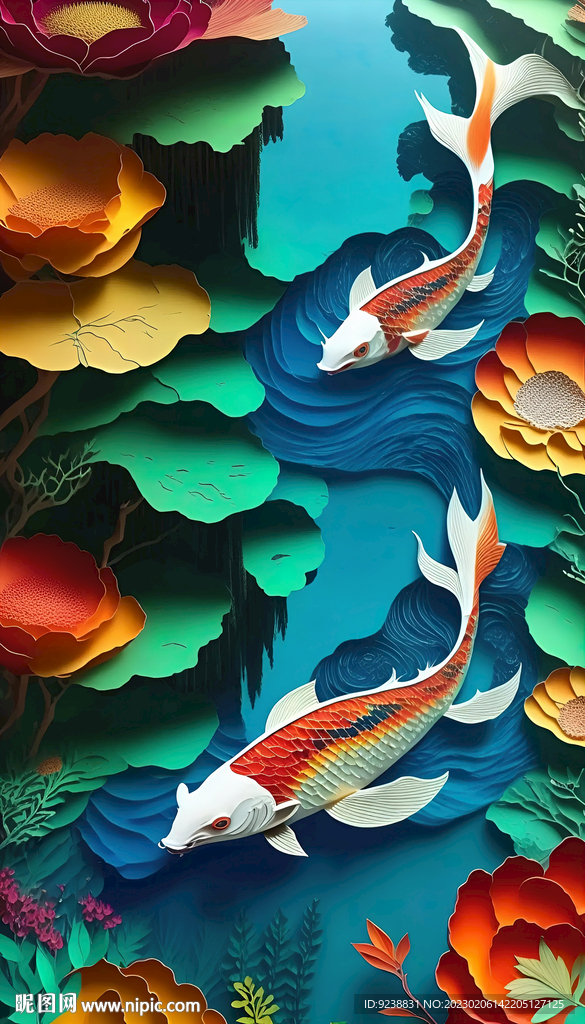 荷花鲤鱼图