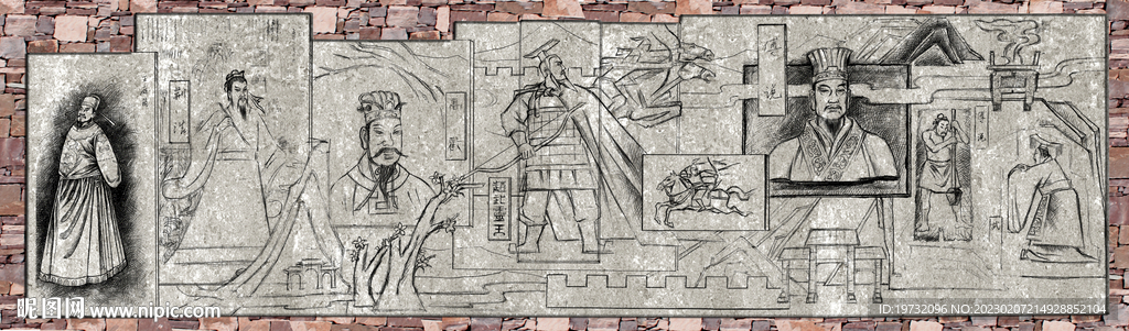 古代人物手绘浮雕