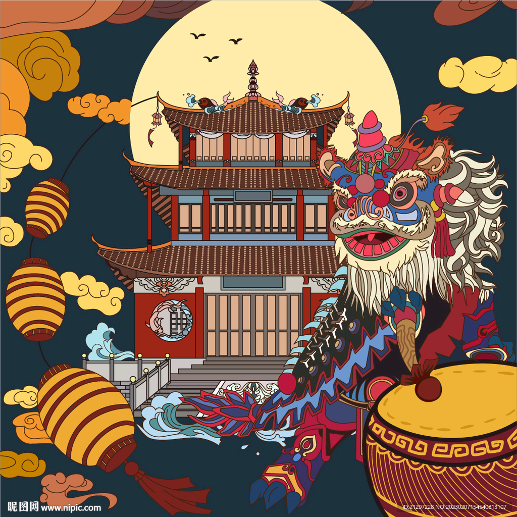 狮子中国风国潮矢量图