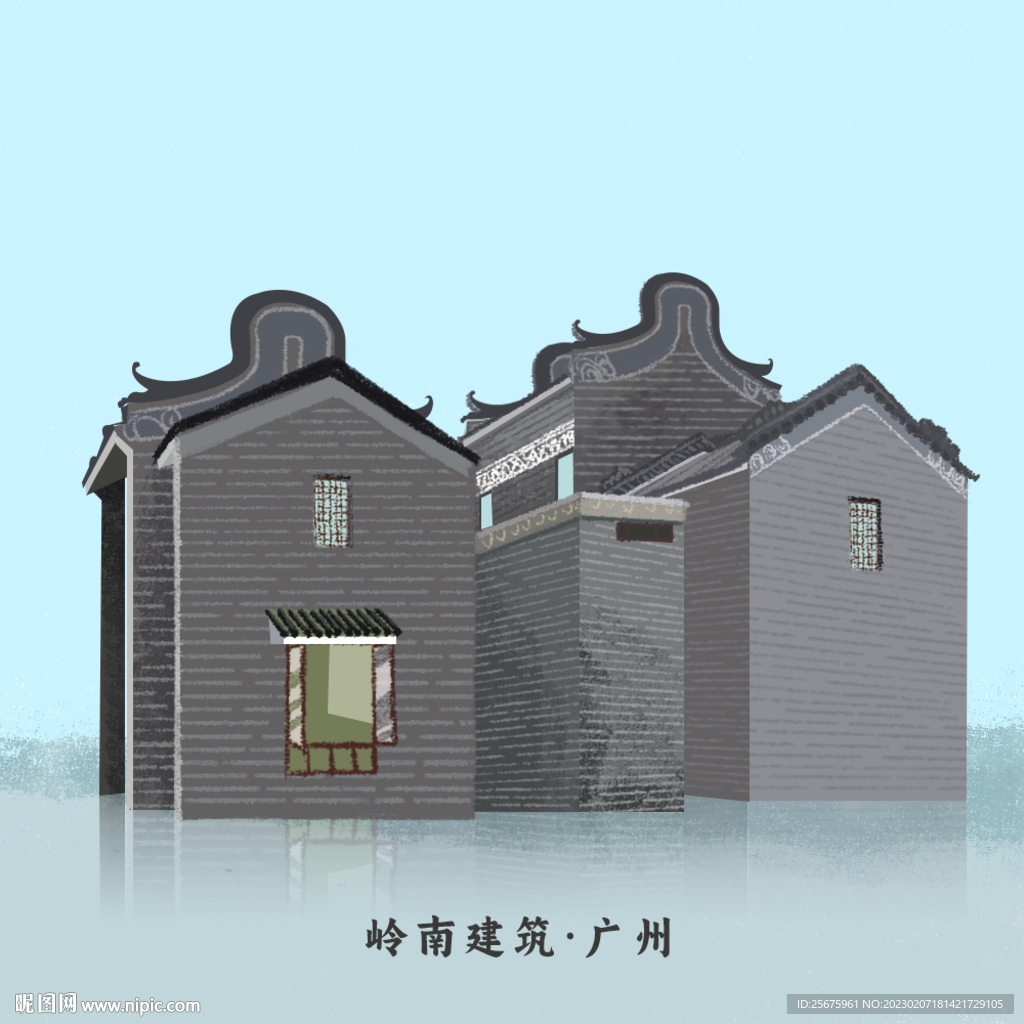 广州岭南建筑西关传统建筑插画
