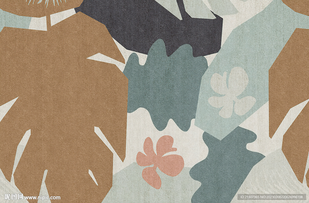 抽象色块叶子地毯图案