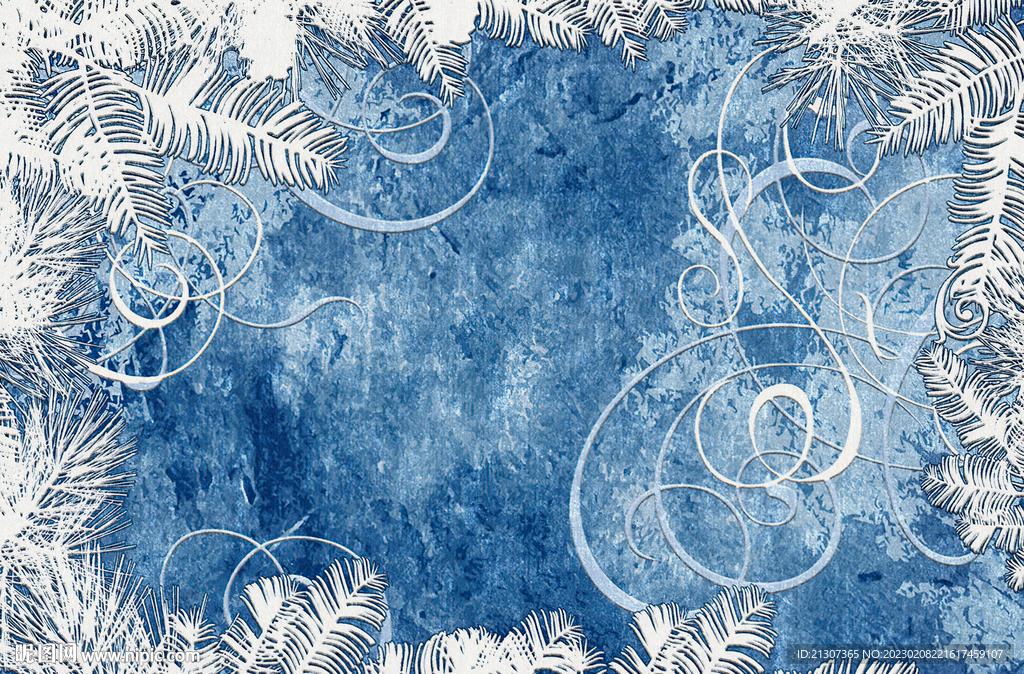 蓝色抽象树叶地毯
