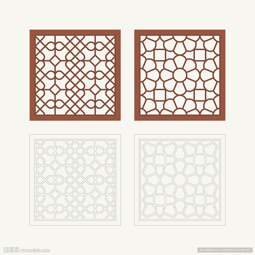 正方形窗花格 花窗 中式图案