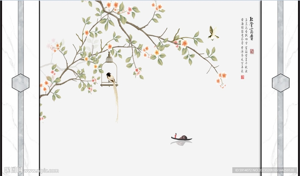山水画背景墙 兰花
