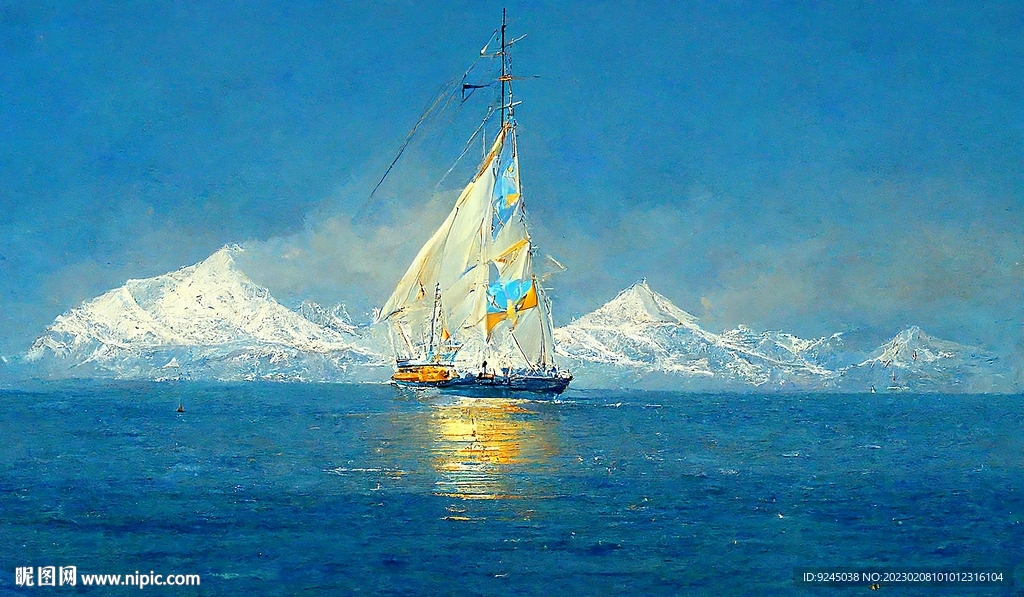 大海金色帆船装饰画