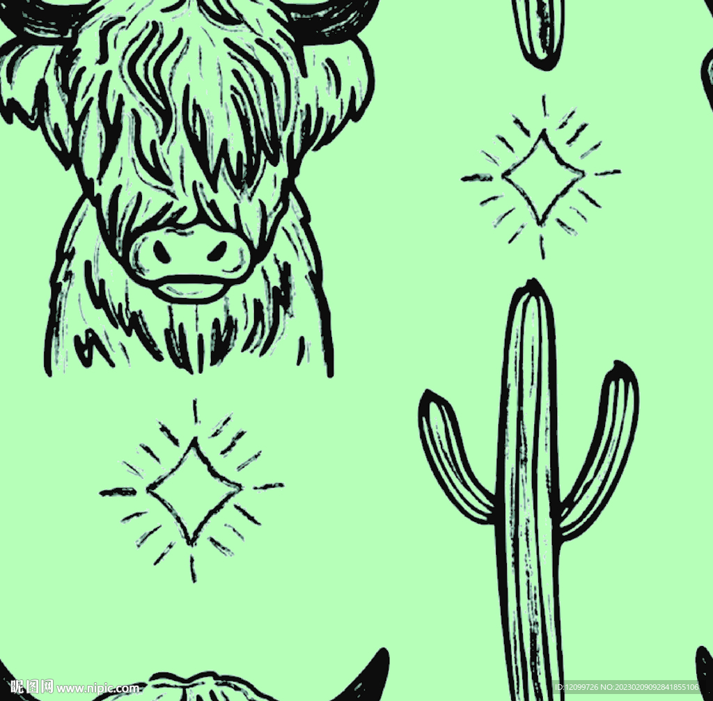 数码印花 线条牛头印花